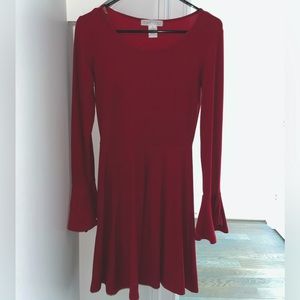 Long Sleeve Red Dress w/ bowtie-bell sleeves